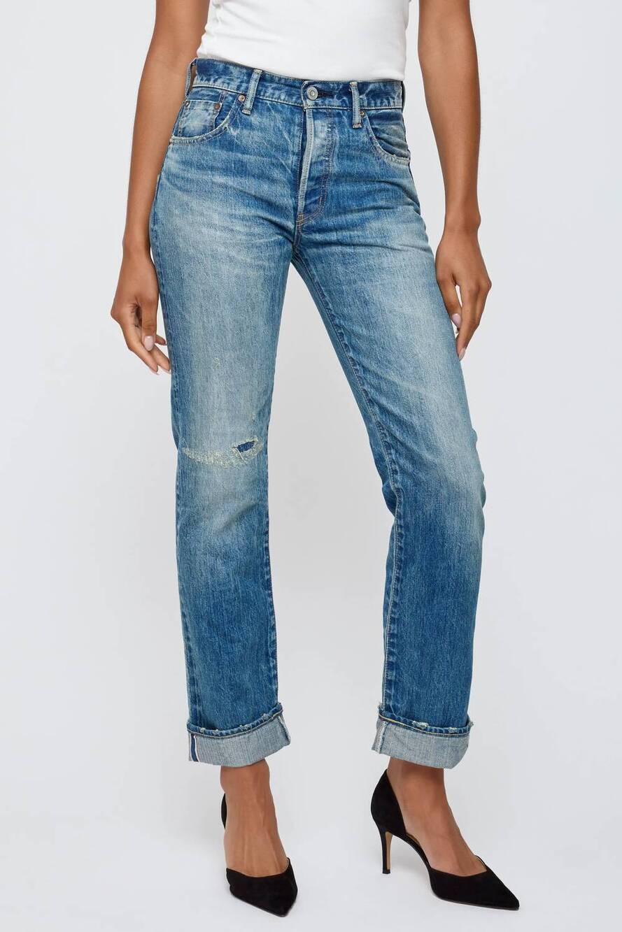 NEW MOUSSY frederica straight jeans in blue wash